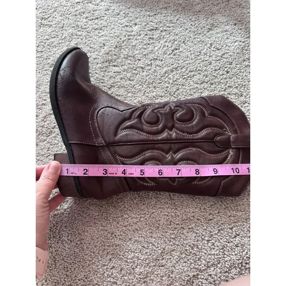 Cat & Jack Brown Faux Leather Cowgirl Boots Western Big Girls Size 5 Country